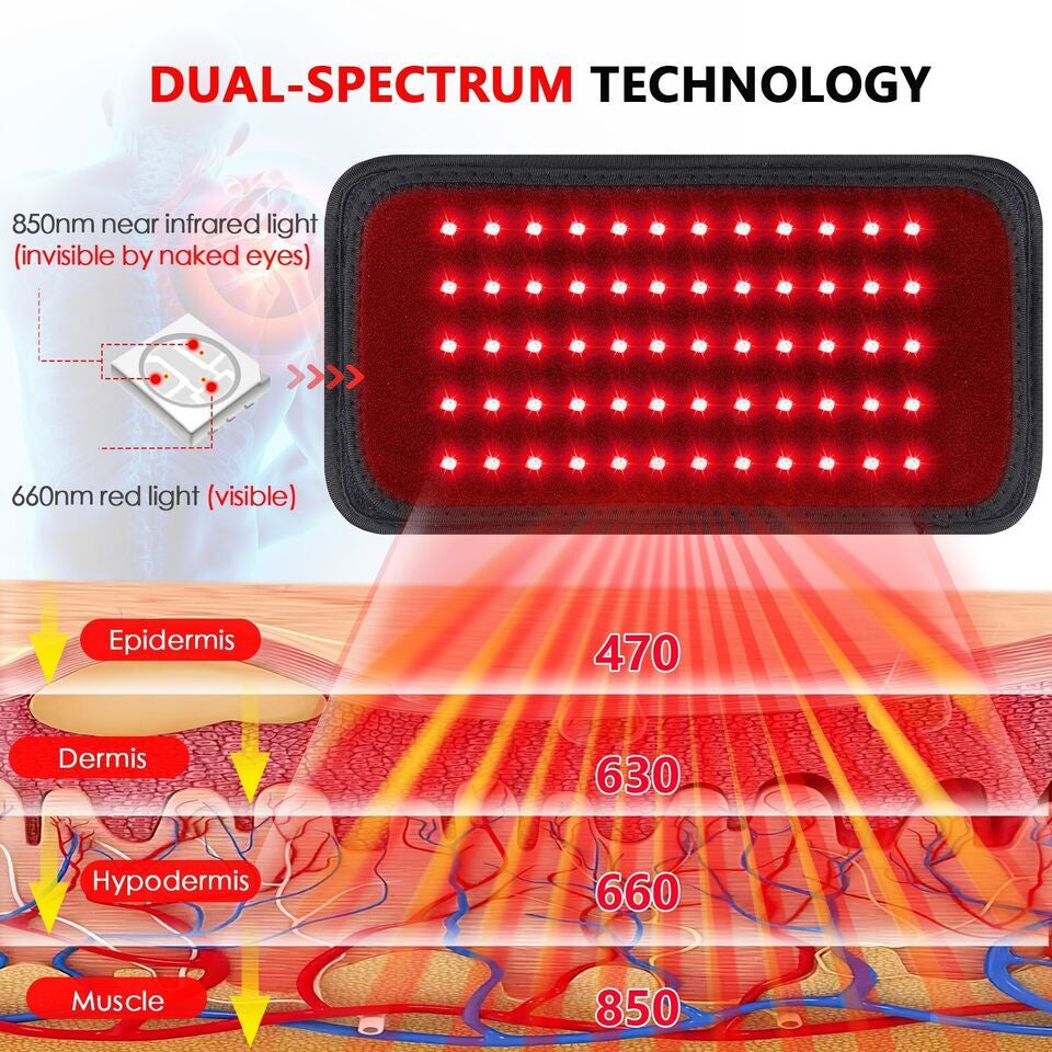30W 660Nm Red &850Nm near Infrared Light Therapy Waist Wrap Pad Belt Pain Relief