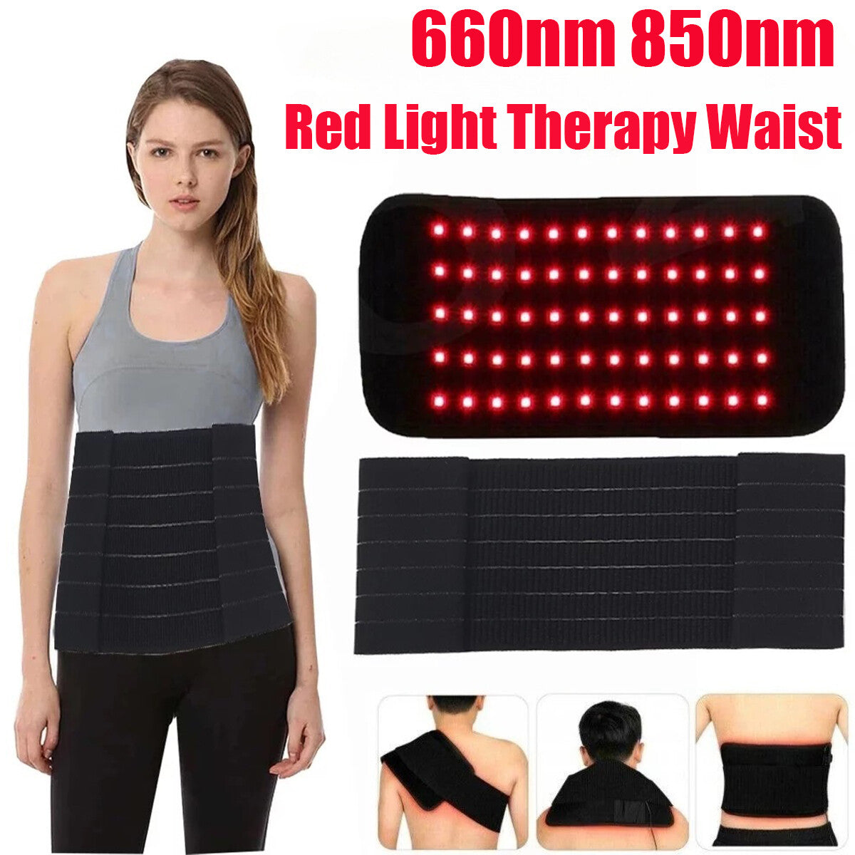 30W 660Nm Red &850Nm near Infrared Light Therapy Waist Wrap Pad Belt Pain Relief