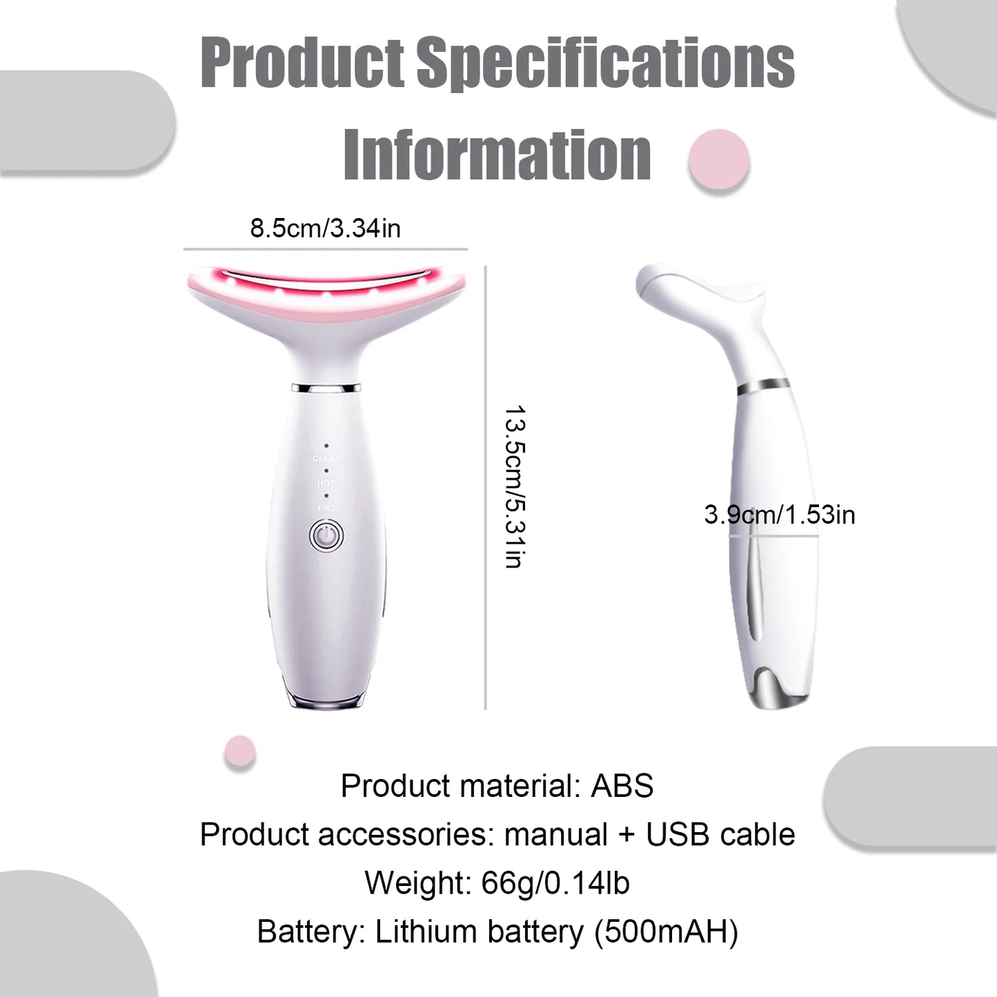 Skin Rejuvenation Beauty Device for Face and Neck Based Neck Lift on Triple Action LED, Thermal, and Vibration Technologies Lifts and Tightens Sagging Skin for a Radiant Appearance (White)