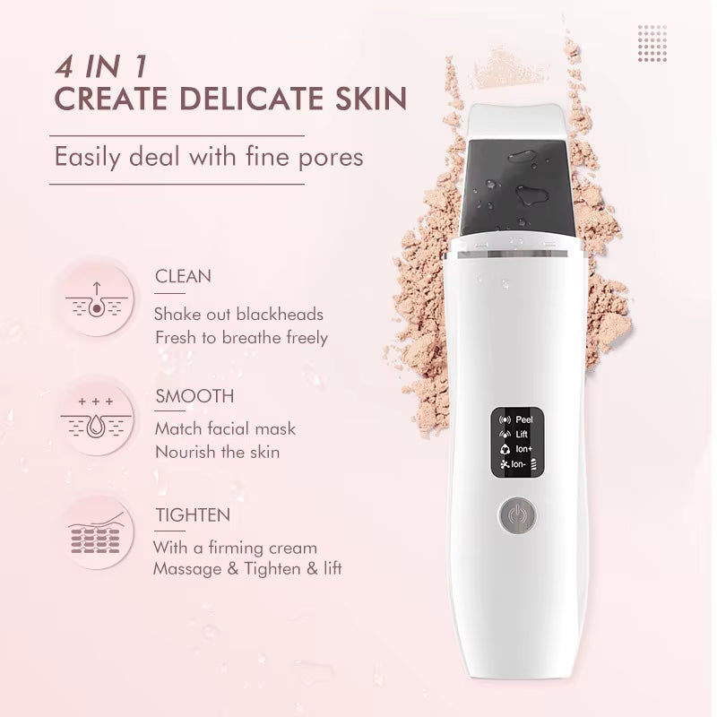 Ultrasonic Skin Scrubber Electric Facial Cleansing Pore Deep Cleanser Acne Blackhead Remover Peeling Shovel Beauty Machine