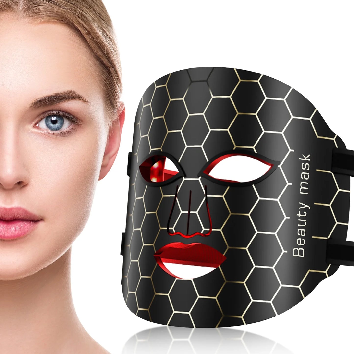 LED Face Mask Light Therapy, 7 Colors LED Red Light Therapy Mask for Face, Best Gift for Mom, Wife, Grandma, Black