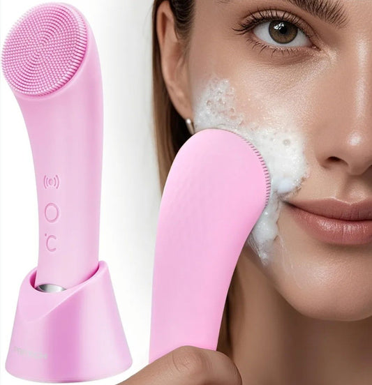 Sonic Silicone Face Scrubber Rechargeable Facial Cleansing Brush W/ Heat Massage