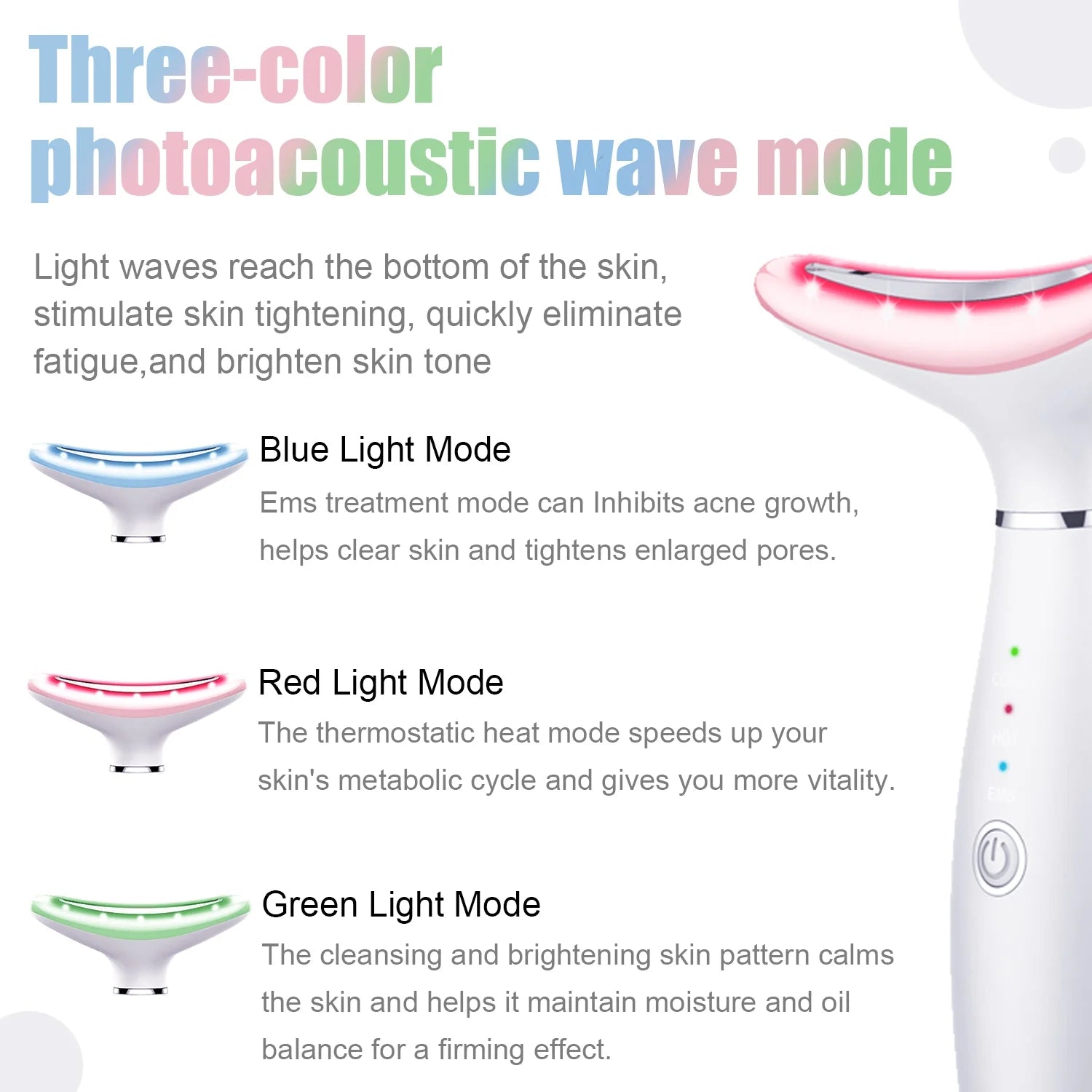 Skin Rejuvenation Beauty Device for Face and Neck Based Neck Lift on Triple Action LED, Thermal, and Vibration Technologies Lifts and Tightens Sagging Skin for a Radiant Appearance (White)