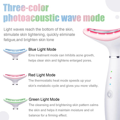 Skin Rejuvenation Beauty Device for Face and Neck Based Neck Lift on Triple Action LED, Thermal, and Vibration Technologies Lifts and Tightens Sagging Skin for a Radiant Appearance (White)