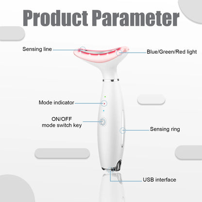 Skin Rejuvenation Beauty Device for Face and Neck Based Neck Lift on Triple Action LED, Thermal, and Vibration Technologies Lifts and Tightens Sagging Skin for a Radiant Appearance (White)