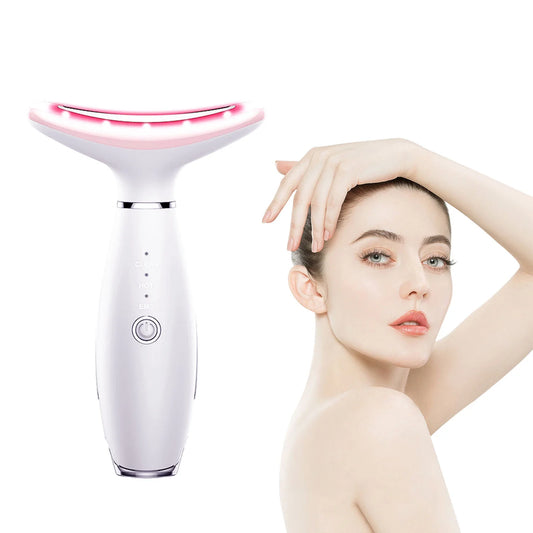 Skin Rejuvenation Beauty Device for Face and Neck Based Neck Lift on Triple Action LED, Thermal, and Vibration Technologies Lifts and Tightens Sagging Skin for a Radiant Appearance (White)