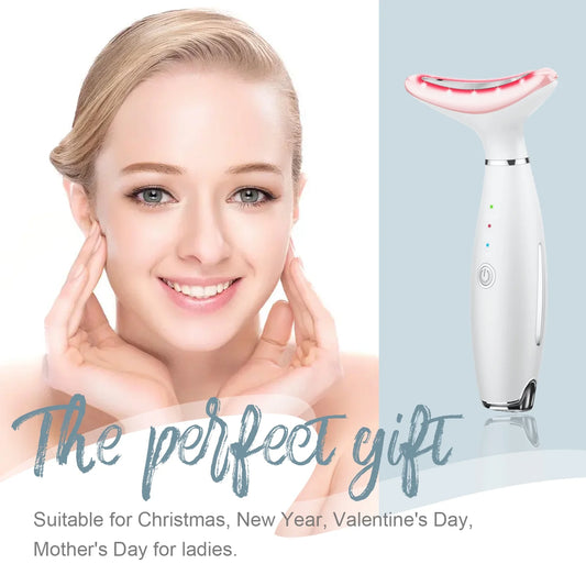 Skin Rejuvenation Beauty Device for Face and Neck Based Neck Lift on Triple Action LED, Thermal, and Vibration Technologies Lifts and Tightens Sagging Skin for a Radiant Appearance (White)